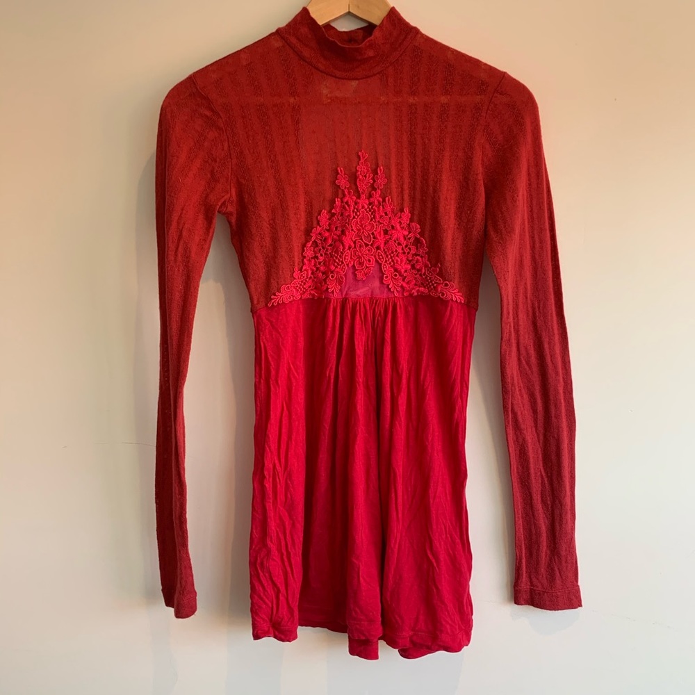 Free People sheer tunic length shirt with keyhole